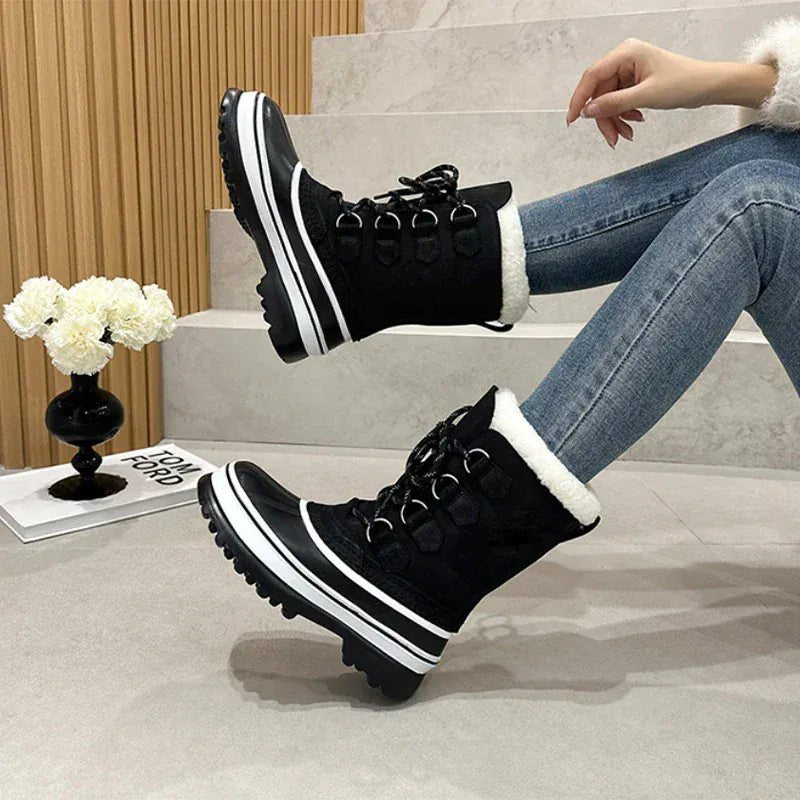 Mid - tube Lace - up Snow Boot Warm Thick Fleece Comfort Waterproof Sports Shoe Outdoor Mountaineer Ski Boots Casual Shoe Sport Shoe - SN Wigs & More