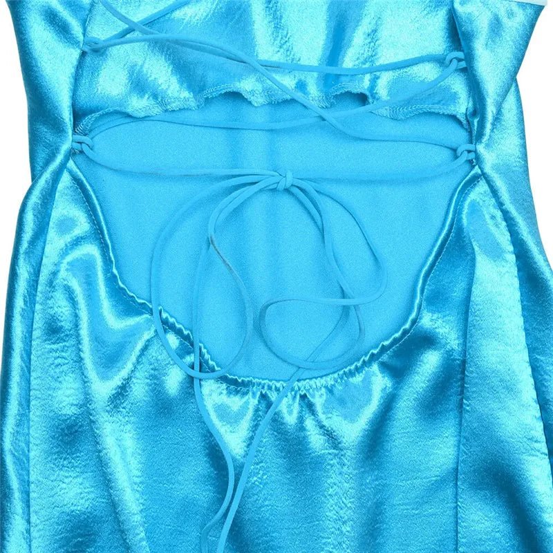 Mini Dress Patchwork Sleeveless Satin Strapless Backless Lace Up High Waist A Line Club Style - SN Wigs & More