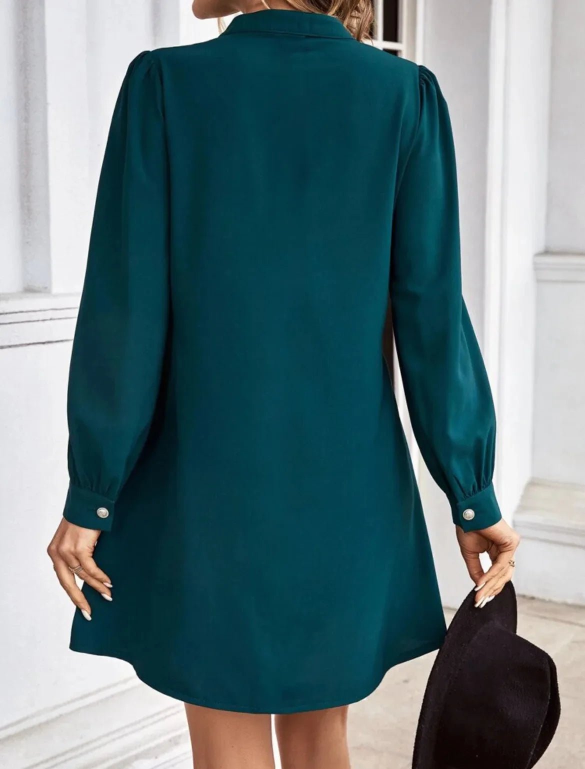 Mini Dress V - Neck Long Sleeves Solid Color – Office Lady Style Elegant Workwear Essentials - SN Wigs & More