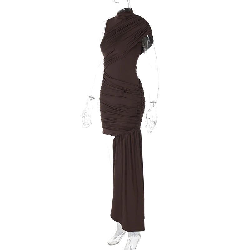 Mini Dress With Irregular Draped Ruched Detailing And High Waist Pleats Club Party Style - SN Wigs & More