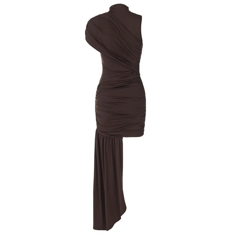 Mini Dress With Irregular Draped Ruched Detailing And High Waist Pleats Club Party Style - SN Wigs & More