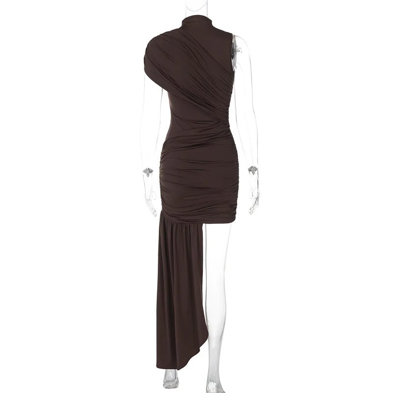Mini Dress With Irregular Draped Ruched Detailing And High Waist Pleats Club Party Style - SN Wigs & More