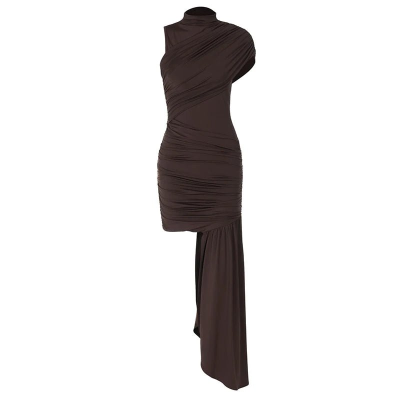 Mini Dress With Irregular Draped Ruched Detailing And High Waist Pleats Club Party Style - SN Wigs & More