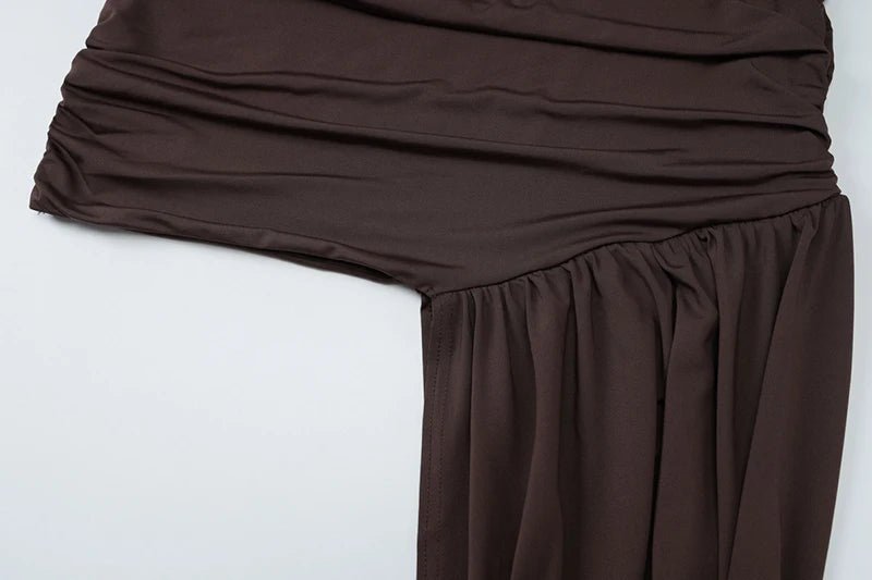 Mini Dress With Irregular Draped Ruched Detailing And High Waist Pleats Club Party Style - SN Wigs & More
