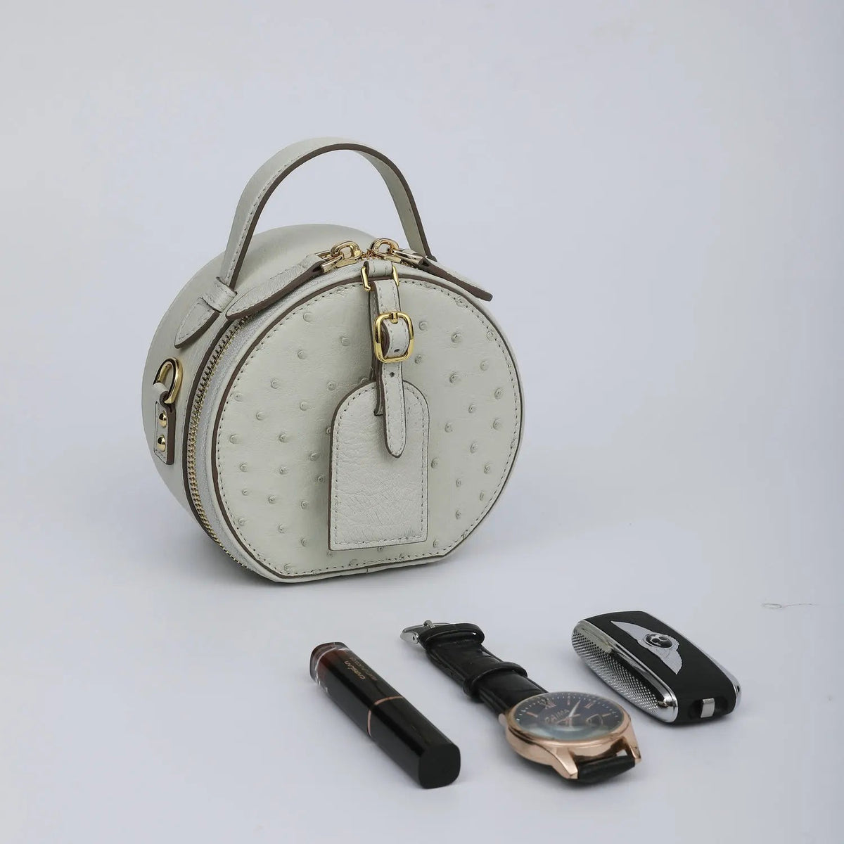 Mini Top - Handle Bag - Genuine Ostrich Leather - Timeless Elegant Classic Chic Style - SN Wigs & More