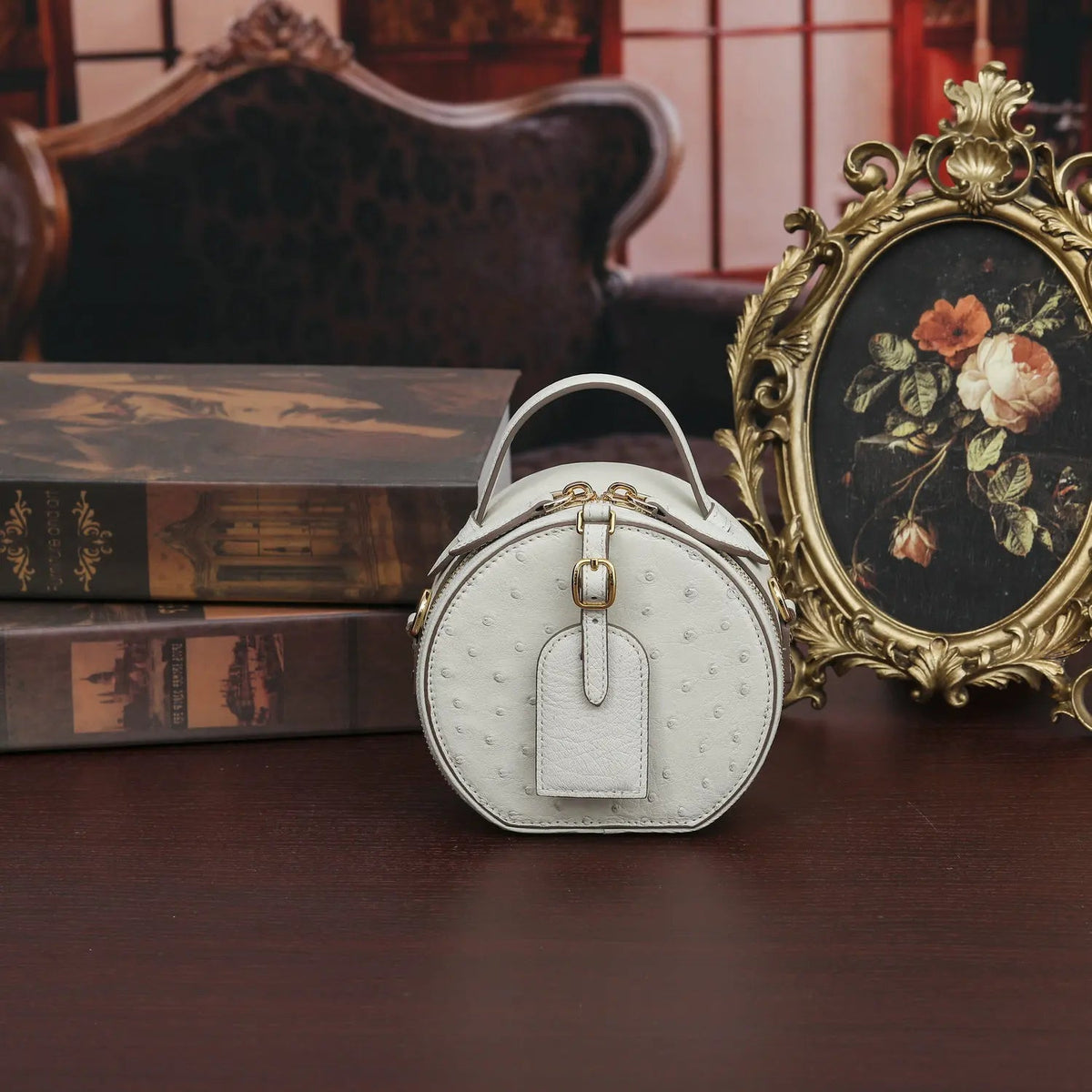 Mini Top - Handle Bag - Genuine Ostrich Leather - Timeless Elegant Classic Chic Style - SN Wigs & More
