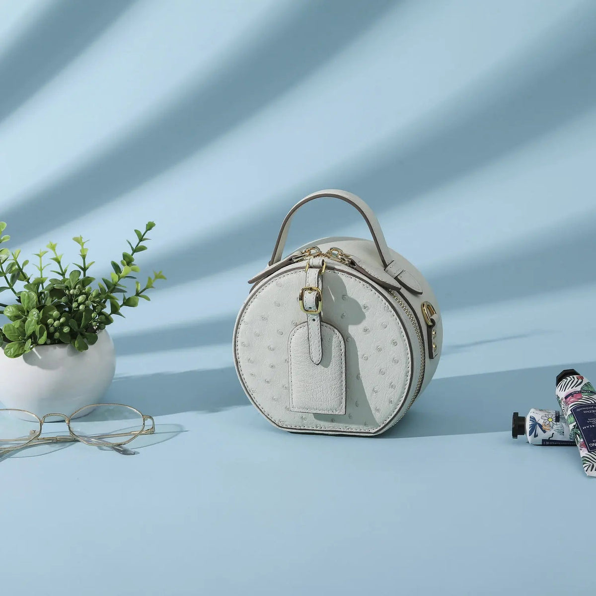 Mini Top - Handle Bag - Genuine Ostrich Leather - Timeless Elegant Classic Chic Style - SN Wigs & More
