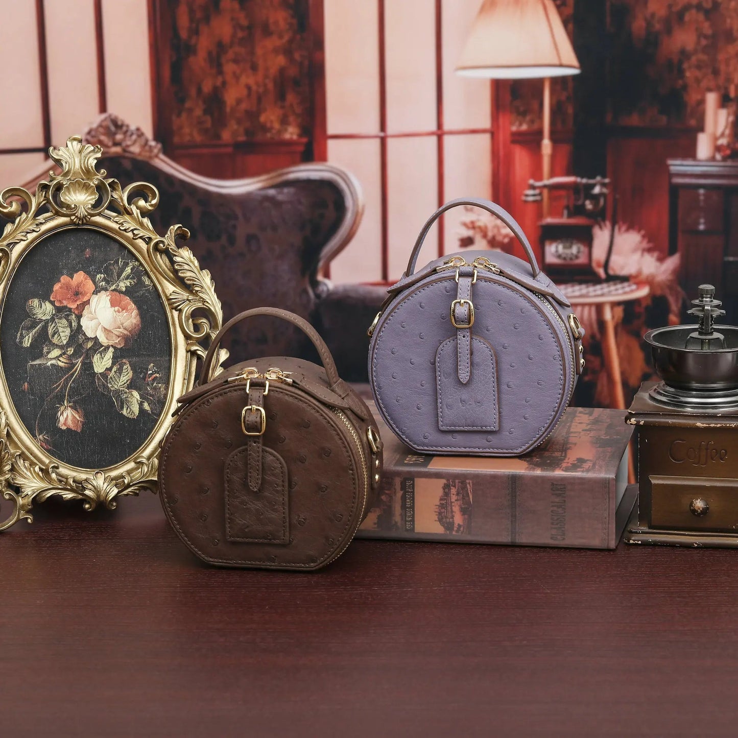 Mini Top - Handle Bag - Genuine Ostrich Leather - Timeless Elegant Classic Chic Style - SN Wigs & More