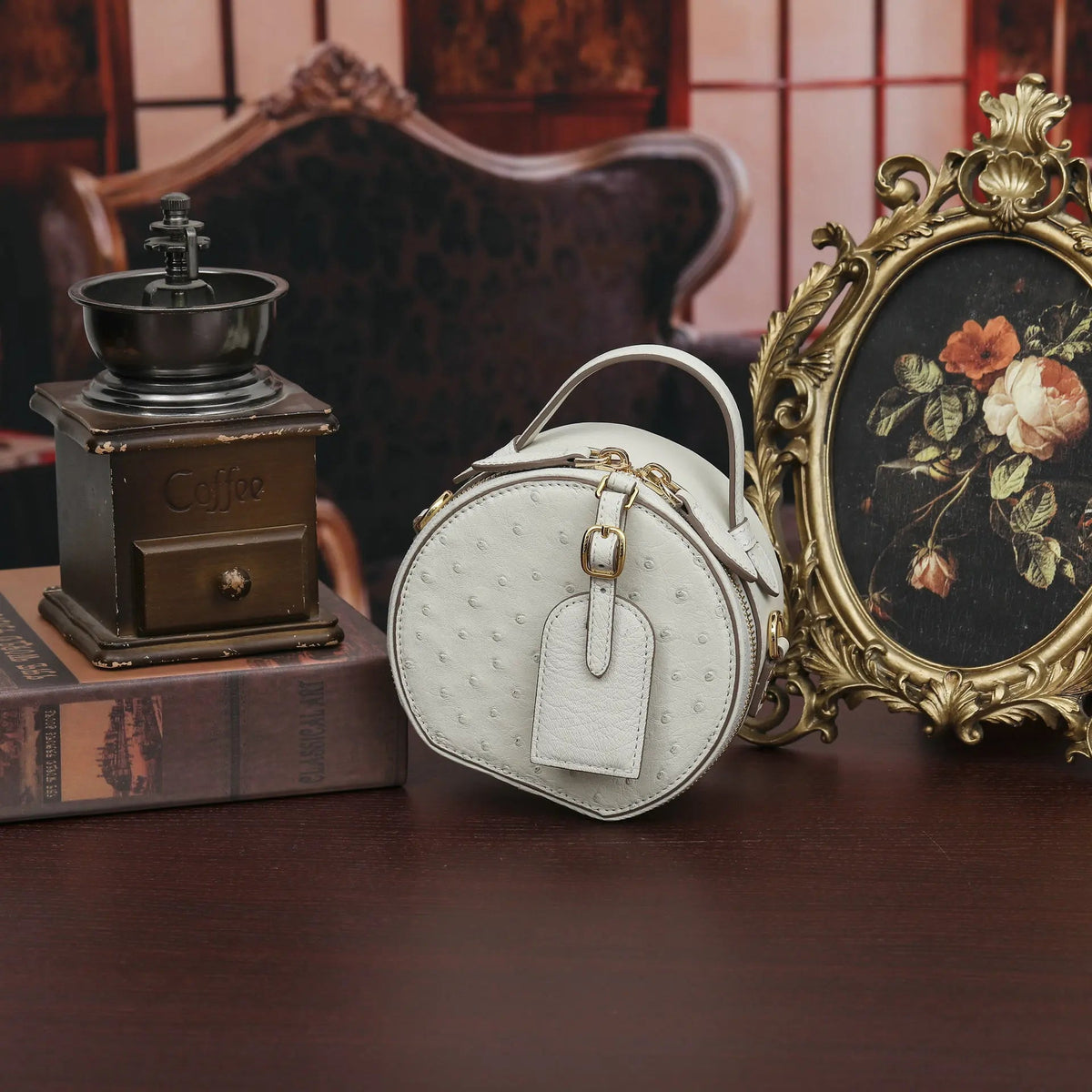 Mini Top - Handle Bag - Genuine Ostrich Leather - Timeless Elegant Classic Chic Style - SN Wigs & More