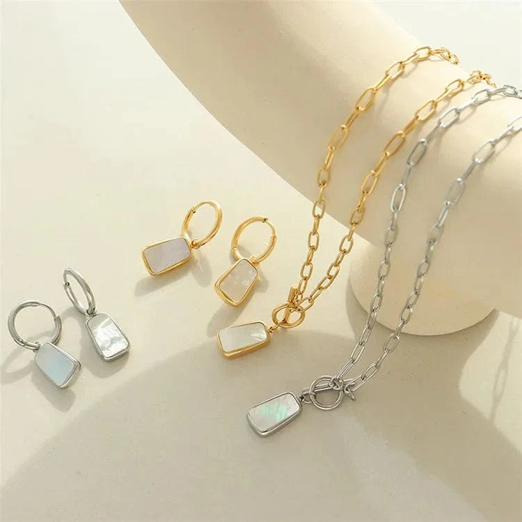 Minimalism Fashion Women Accessories White Sea Shells Pendant Ot Buckle Elegant Earrings And Necklace Jewelry Sets