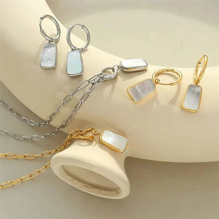 Minimalism Fashion Women Accessories White Sea Shells Pendant Ot Buckle Elegant Earrings And Necklace Jewelry Sets