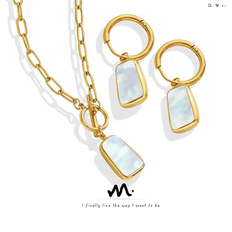 Minimalism Fashion Women Accessories White Sea Shells Pendant Ot Buckle Elegant Earrings And Necklace Jewelry Sets