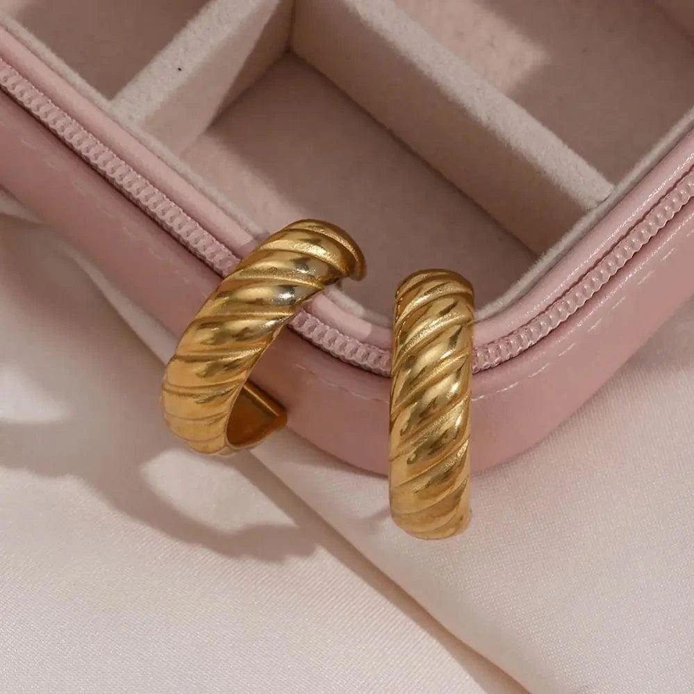 Minimalist Daily Jewelry Stainless Steel 18K Gold Wide Colorful Strips Hoop Earrings