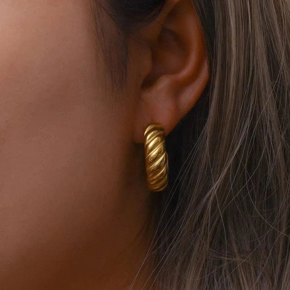 Minimalist Daily Jewelry Stainless Steel 18K Gold Wide Colorful Strips Hoop Earrings