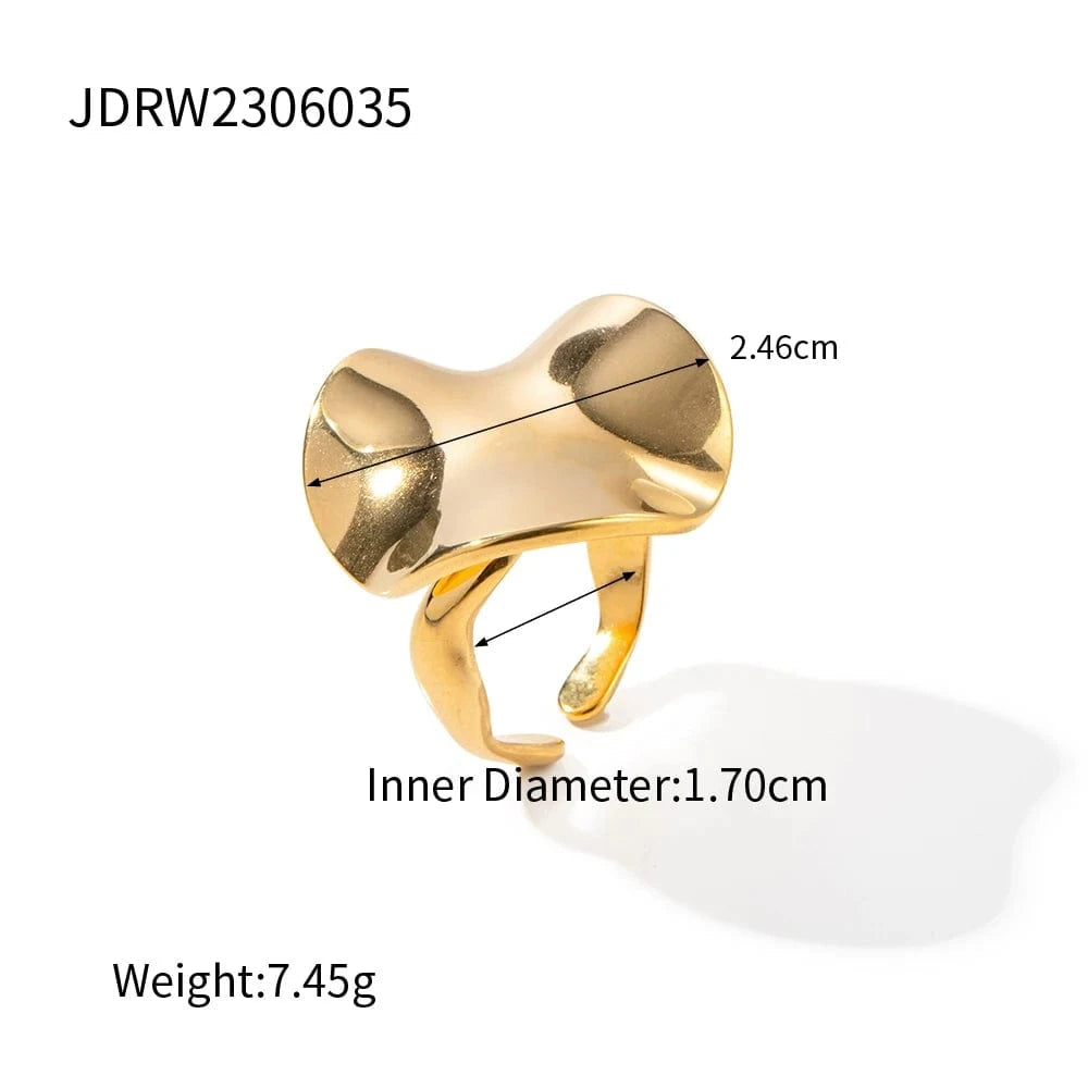 Minimalist / E2428 E1907 New Geometric Pleated Texture Stud Earrings Stainless Steel Abstract Earrings Adjustable Ring Set