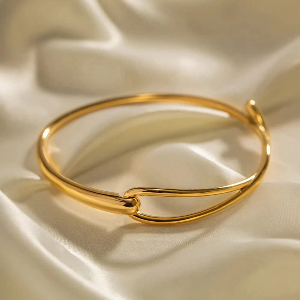 Minimalist INS 18K Gold Plated Plated Hollow Line Stainless Steel Jewelry Geometric Knot Bangles for Women