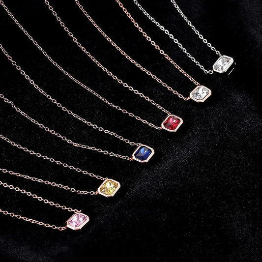 Minimalist Square Colorful Crystal Pendant Necklace for Women Rose Gold Color Choker Chain on The Neck Jewelry Girls Gift