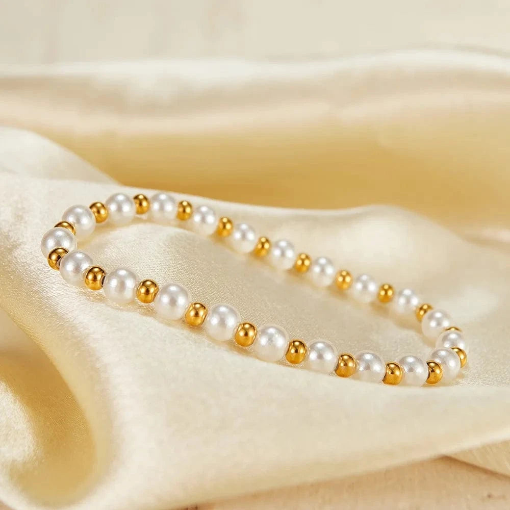 Minimalist Unisex Stainless Steel Bracelets Pearl Bead Bracelet Anniversary Gift Ideas for Female for Party Wedding Engagement