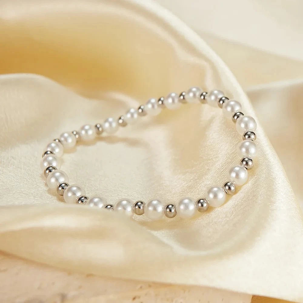 Minimalist Unisex Stainless Steel Bracelets Pearl Bead Bracelet Anniversary Gift Ideas for Female for Party Wedding Engagement