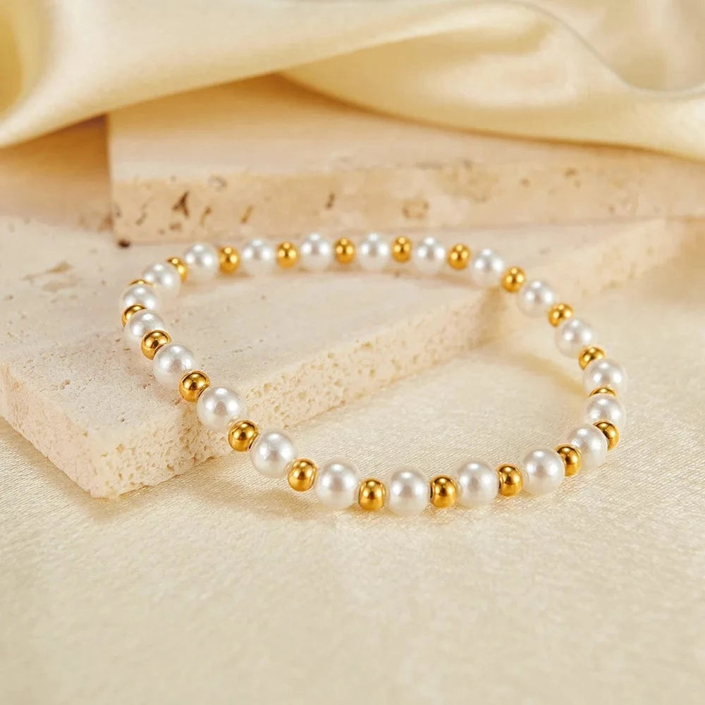 Minimalist Unisex Stainless Steel Bracelets Pearl Bead Bracelet Anniversary Gift Ideas for Female for Party Wedding Engagement