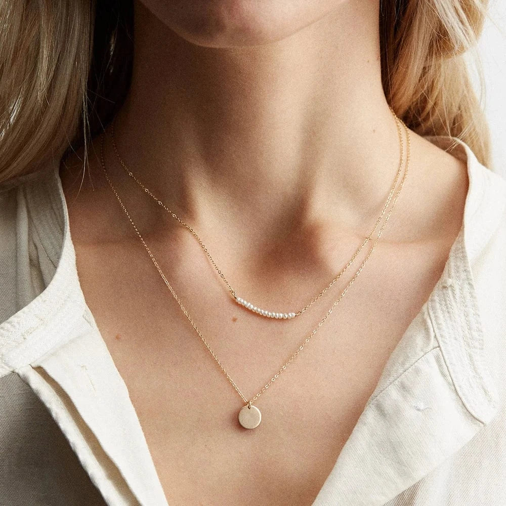 Minimalist Women 14k Gold Plated Necklace Plastic Pearl  Bead Necklace Stainless Steel Collar Jewelry