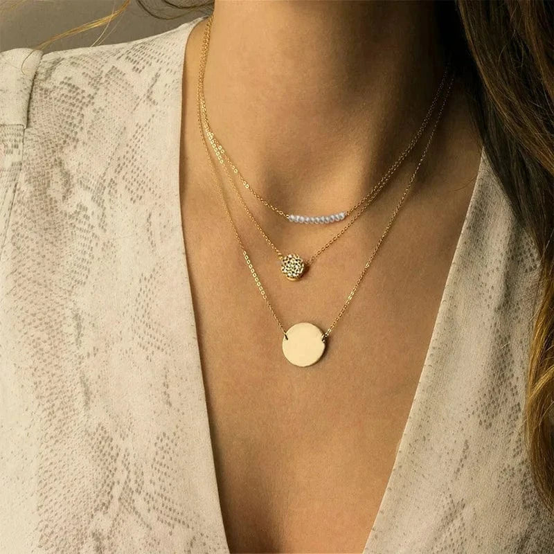 Minimalist Women 14k Gold Plated Necklace Plastic Pearl  Bead Necklace Stainless Steel Collar Jewelry