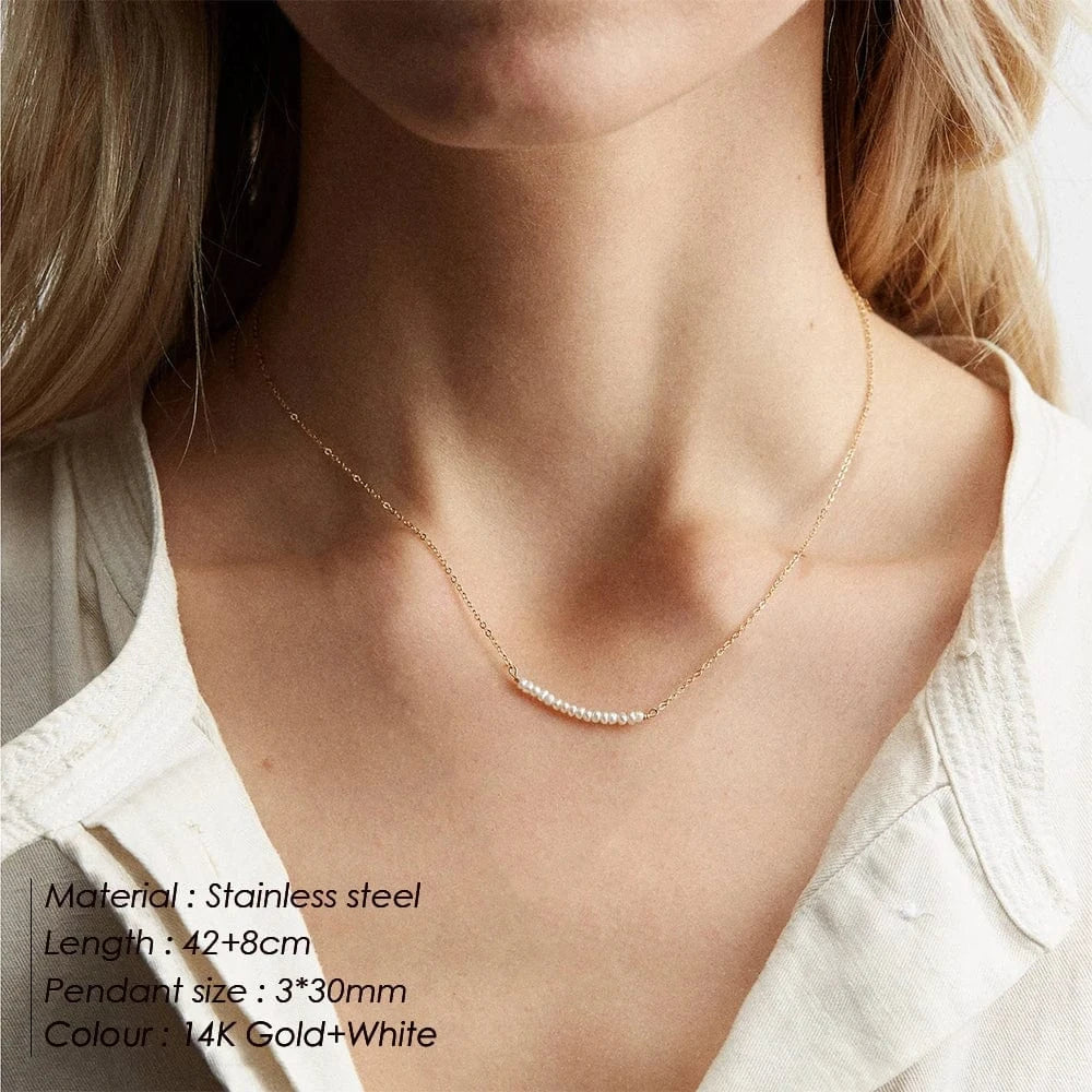 Minimalist Women 14k Gold Plated Necklace Plastic Pearl  Bead Necklace Stainless Steel Collar Jewelry