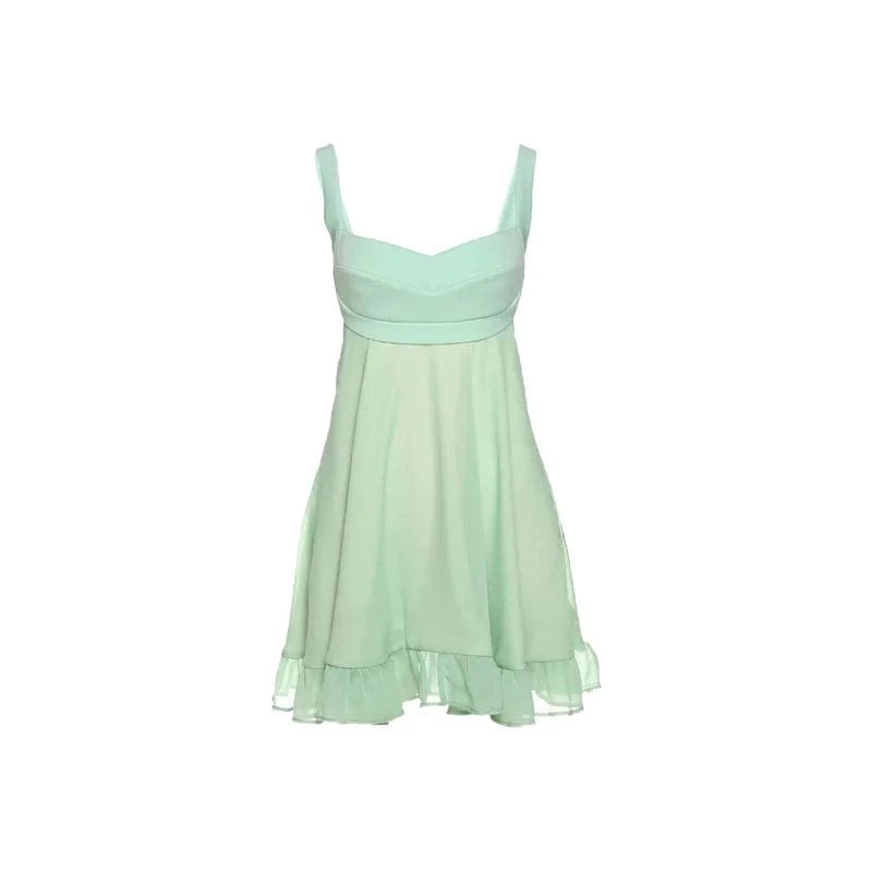 Mint / S Sylcue Mint Green Fresh Forest Girl Vitality Cute Playful Natural Free Breathable Summer Sexy Women's Suspender Dress A-Line