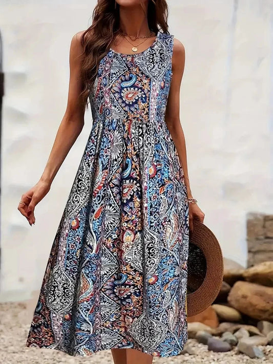Mixed Color / XXL Women's spring/summer cashew nut Beach casual print dress