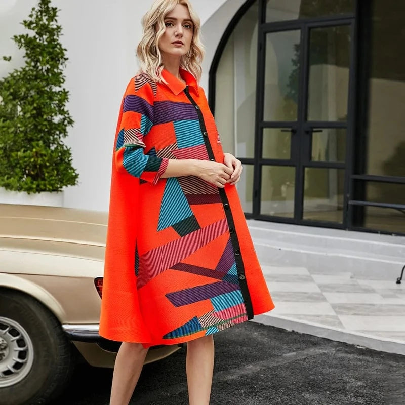 Miyake high quality drape fashion new female personality sexy graffiti square collar long  tops