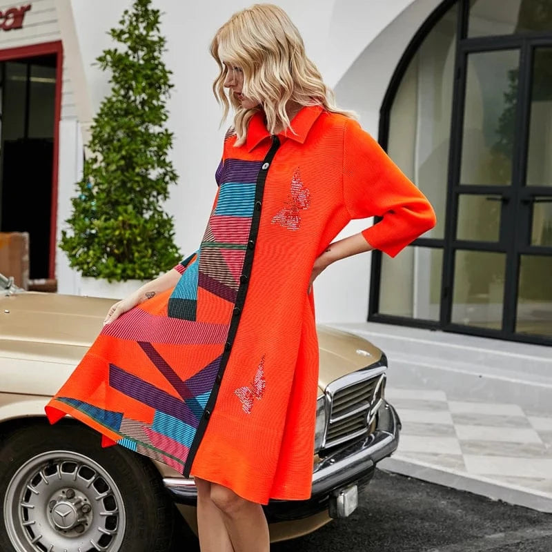 Miyake high quality drape fashion new female personality sexy graffiti square collar long  tops