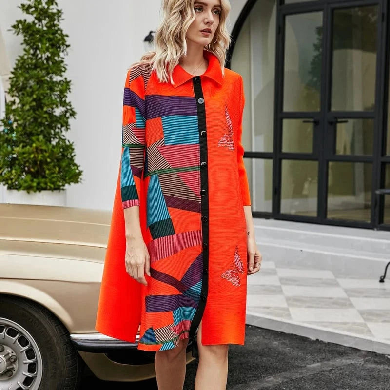 Miyake high quality drape fashion new female personality sexy graffiti square collar long  tops