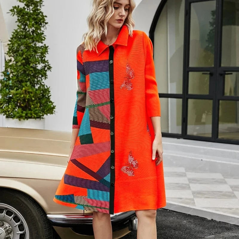 Miyake high quality drape fashion new female personality sexy graffiti square collar long  tops