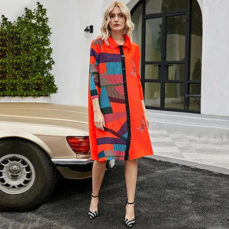 Miyake high quality drape fashion new female personality sexy graffiti square collar long  tops