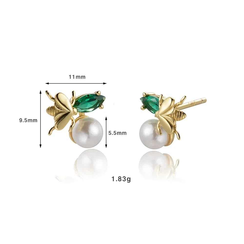 MME820 FUAMAY Hawaiian Pearl Earrings with Colorful Blue Sapphire Bee Earrings Big Freshwater Pearl Earrings 18k gold plated