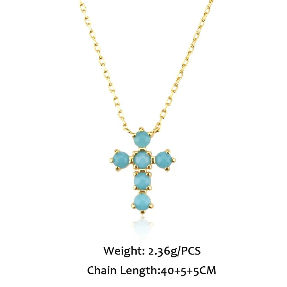 MMN244 FUAMAY Western Turquoise Jewelry Sets Natural Blue Turquoise Stone Cross Statement Necklace Earrings Rings