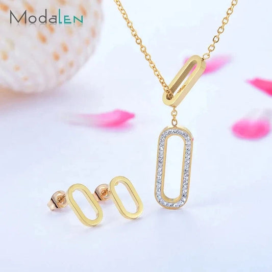 Modalen Fashion Wholesale Stainless Rhinestone Necklace Little Girl Cheap Jewelry Set