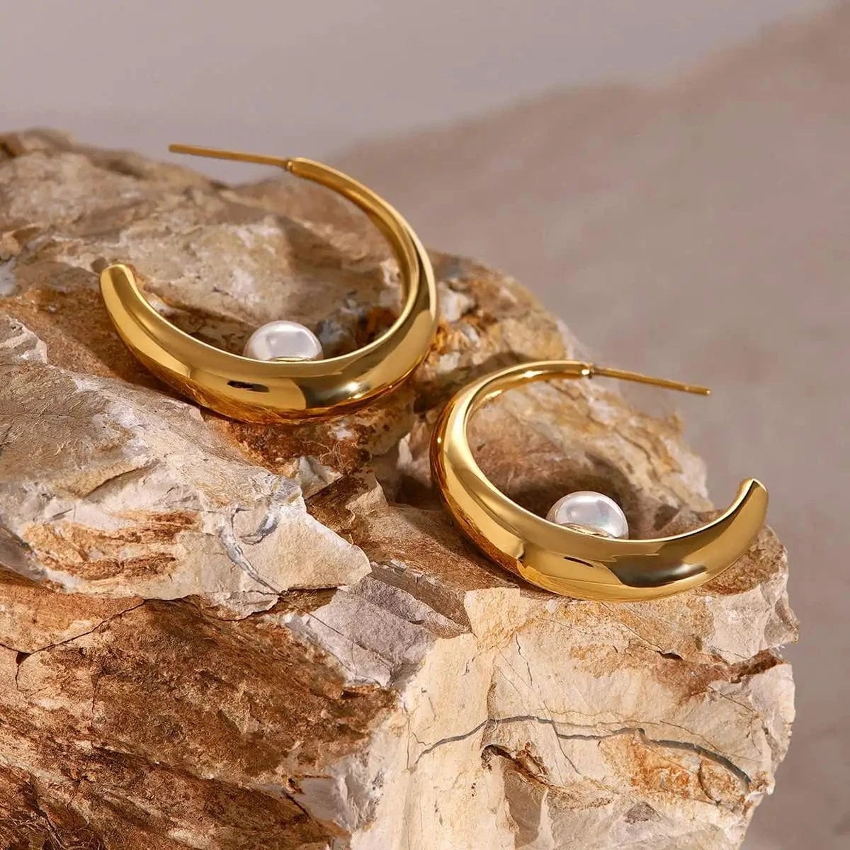 Modern / E1970 E1970 Custom 18K Gold Plated Stainless Steel Jewelry Modern Minimalist Style Chunky C-Shape Women Earring