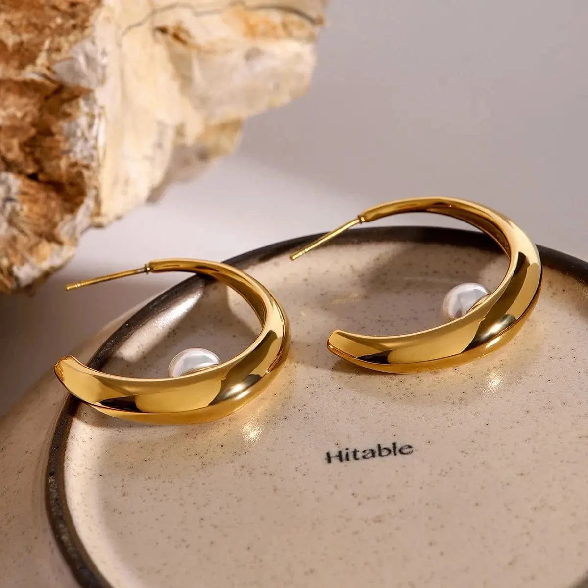Modern / E1970 E1970 Custom 18K Gold Plated Stainless Steel Jewelry Modern Minimalist Style Chunky C-Shape Women Earring