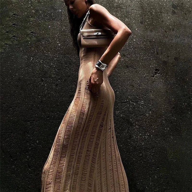 Modest Women Sleeveless Solid Stand Neck Knitted Sweater Bodycon Dress Y2K Slim Style Party Night Club Wear