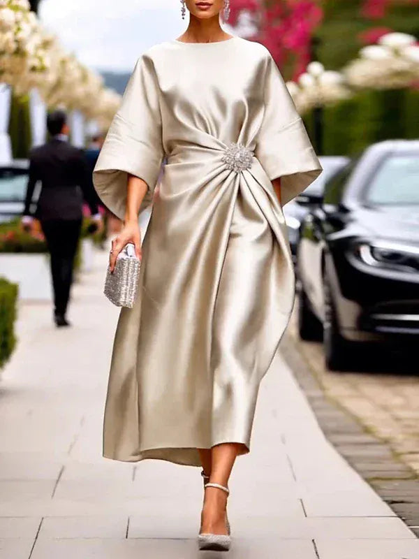 Modigirl Womens Birthday Luxury Maxi Dresses 2025 Fall Winter Solid Color Asymmetric Loose Elegant Long Dress Woman Clothes