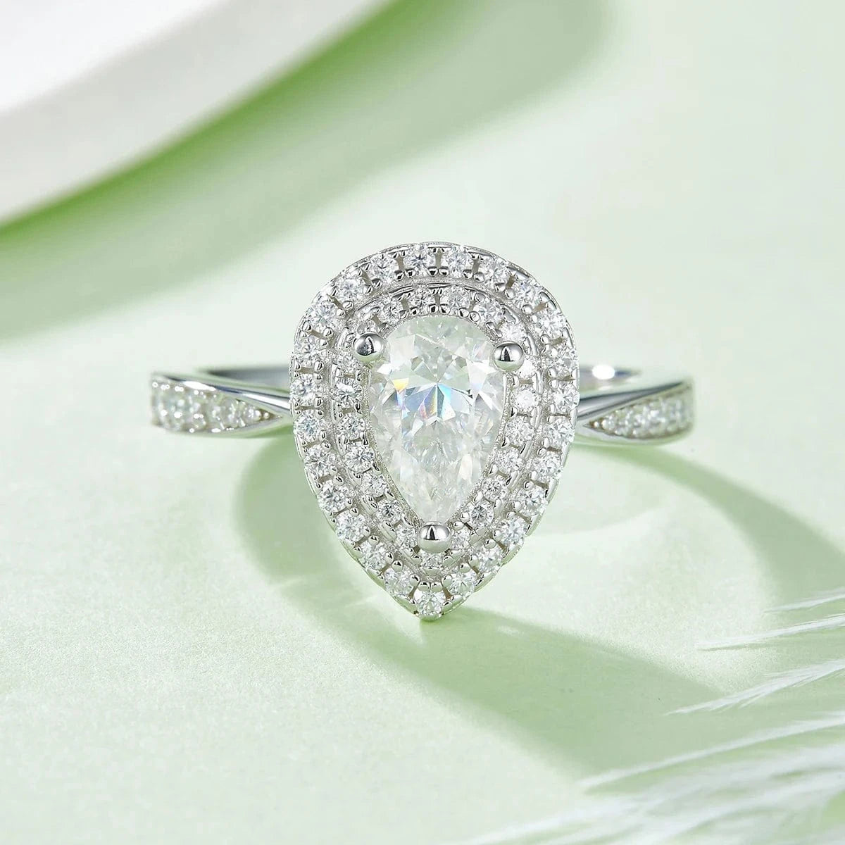 Moissanite Jewelry 925 sterling Silver Engagement Moissanite Ring Round Brilliant 1.5ct VVS Diamond Ring Pear Shape