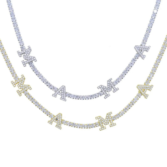 Mother's Day 3mm CZ Tennis Chain Choker Necklace Link Initial Letter MAMA Charm Pendant Necklace for Mom Family Party Jewelry