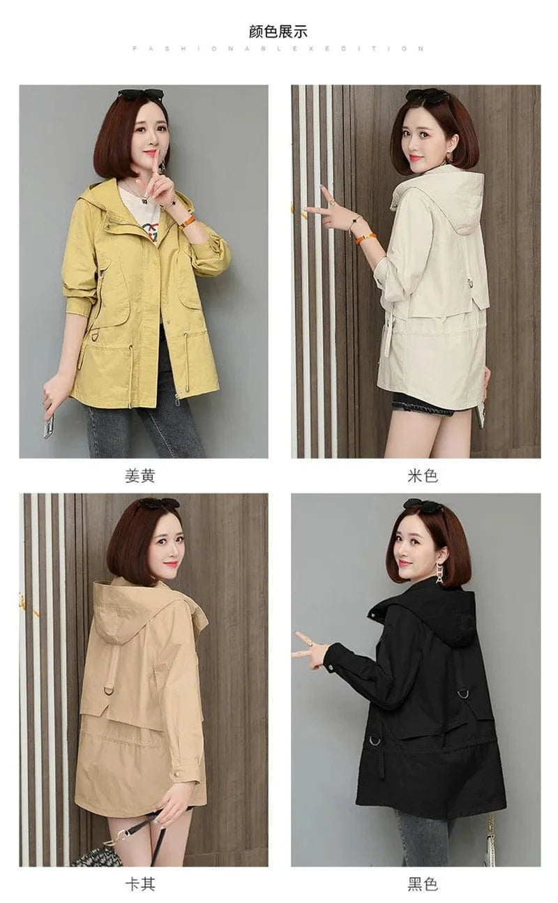 Mother's Windbreaker Women's Spring And Autumn 2023 New Middle-Aged Mother's Loose And Thin Coat Korean Lining Trench Hooded 3XL