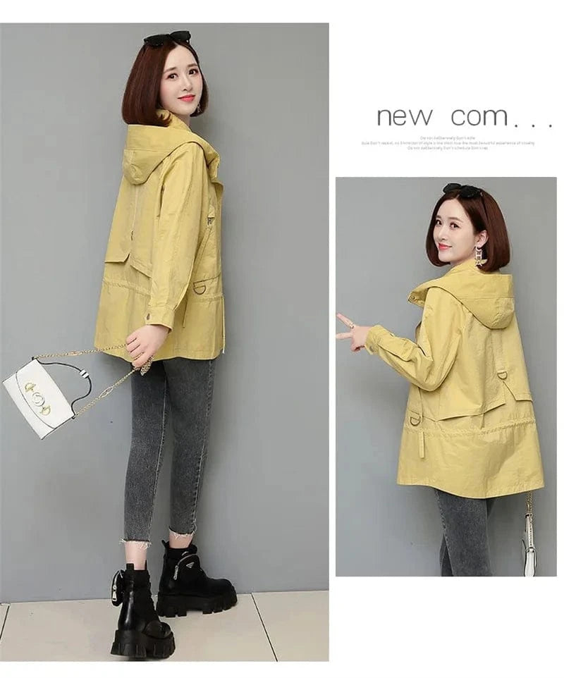 Mother's Windbreaker Women's Spring And Autumn 2023 New Middle-Aged Mother's Loose And Thin Coat Korean Lining Trench Hooded 3XL