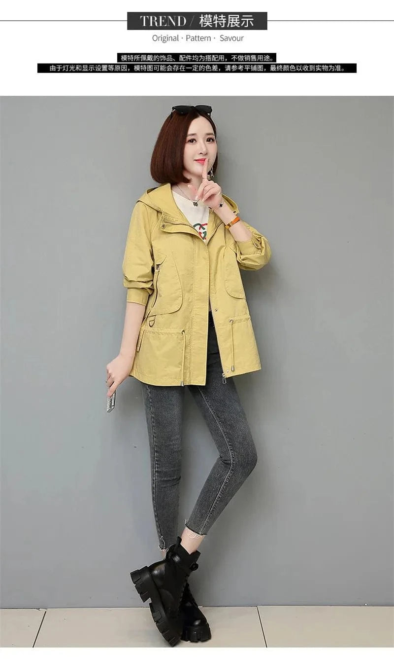 Mother's Windbreaker Women's Spring And Autumn 2023 New Middle-Aged Mother's Loose And Thin Coat Korean Lining Trench Hooded 3XL