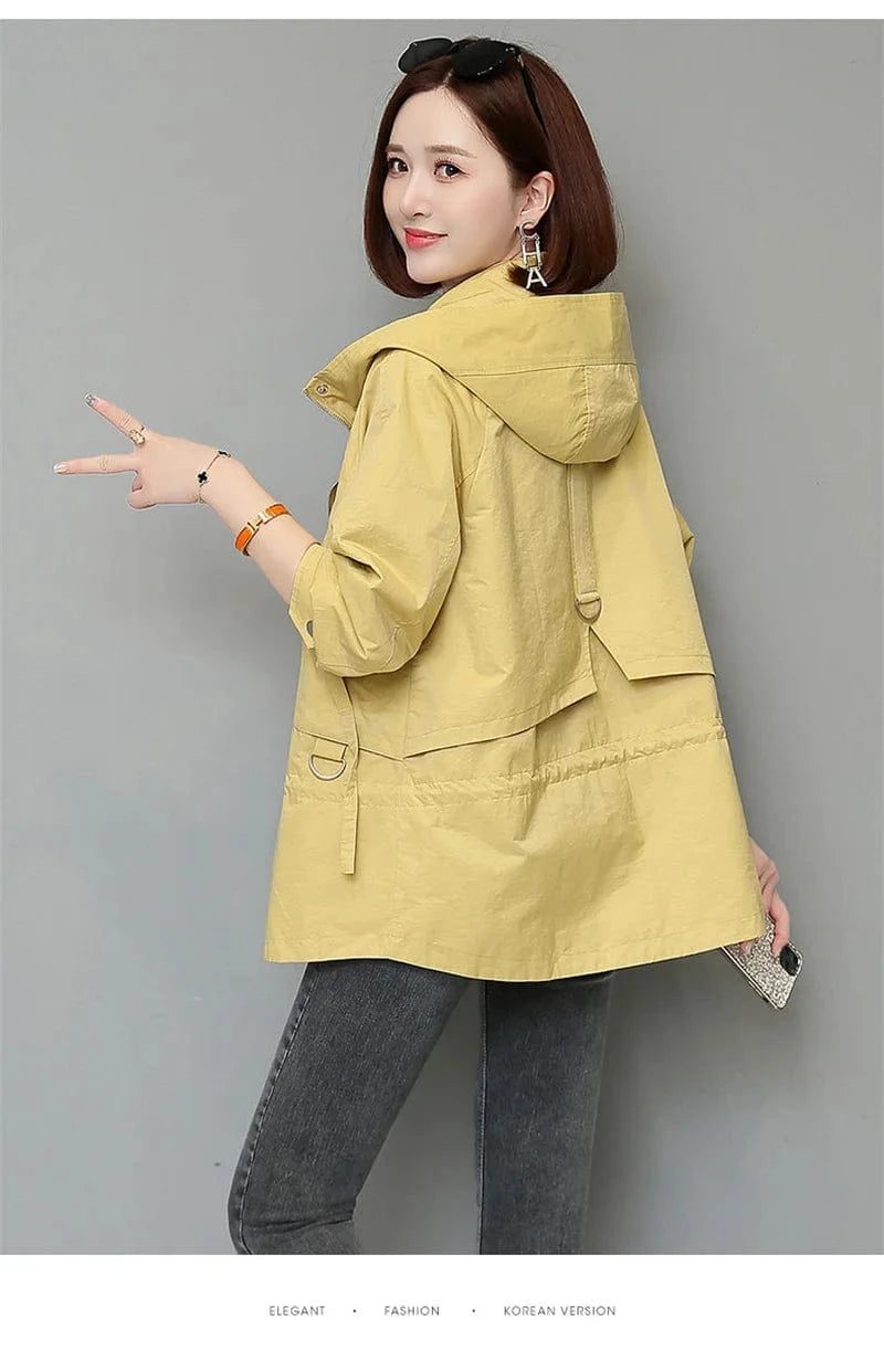 Mother's Windbreaker Women's Spring And Autumn 2023 New Middle-Aged Mother's Loose And Thin Coat Korean Lining Trench Hooded 3XL