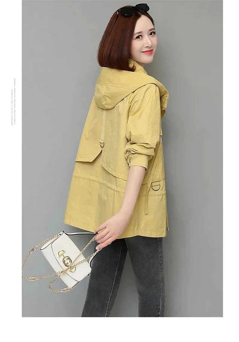 Mother's Windbreaker Women's Spring And Autumn 2023 New Middle-Aged Mother's Loose And Thin Coat Korean Lining Trench Hooded 3XL