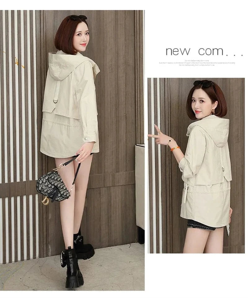 Mother's Windbreaker Women's Spring And Autumn 2023 New Middle-Aged Mother's Loose And Thin Coat Korean Lining Trench Hooded 3XL