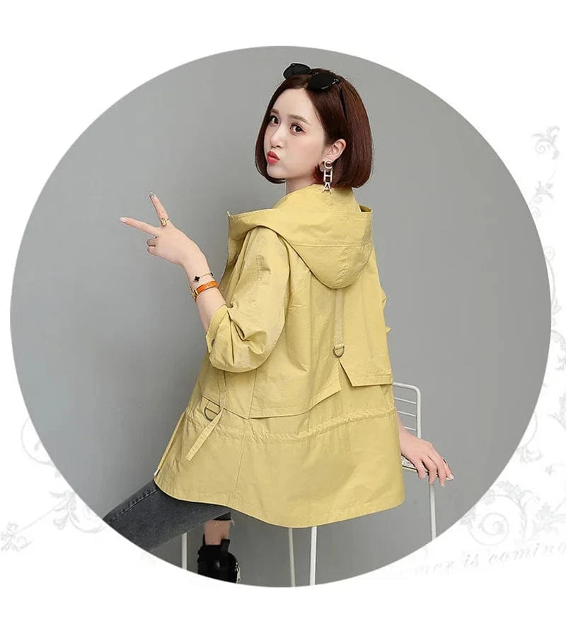 Mother's Windbreaker Women's Spring And Autumn 2023 New Middle-Aged Mother's Loose And Thin Coat Korean Lining Trench Hooded 3XL